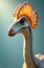 Portrait of a dinosaur with orange crest and long neck