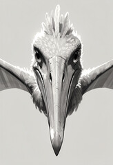 Portrait of a dinosaur - stylized black and white bird with long beak