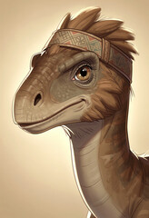 Portrait of a dinosaur - stylized prehistoric creature with decorative headband