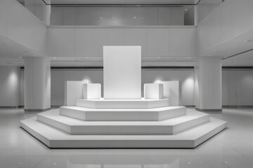 Fototapeta premium Minimal pastel podium with soft shadows in a clean photo studio setup.