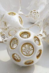 Abstract White Spheres With Gold Design