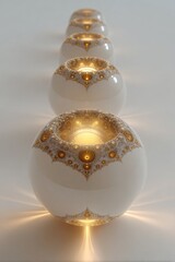 Elegant Glowing White Spheres With Golden Ornamentation