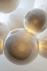 Abstract Glowing Light Beige And Gray Spheres