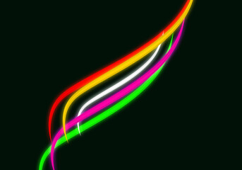 Neon Abstract Wave Background Vector: Glowing Colourful Light Lines on Black Backdrop