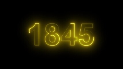 1845 Glowing Neon Line Text Animation, Powerful Abstract Neon Number Design in Stunning 4K Highlighting the Iconic and Important Year important date 1845.
