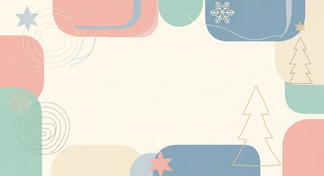 A pastel-colored abstract background with geometric shapes and festive winter elements. - Powered by Adobe
