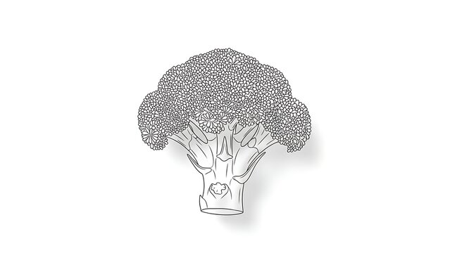 Line art illustration of a fresh broccoli head, healthy green vegetable concept. - Powered by Adobe