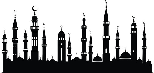 Fototapeta premium Mosque minarets silhouette vector illustration isolated on transparent background