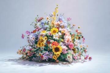 Colorful Floral Arrangement On Light Gray Background