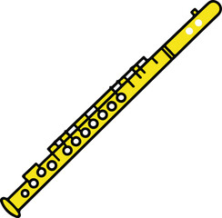 Yellow flute vector musical instrument icon isolated on a black background for education.