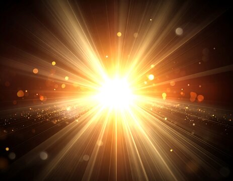 Intense burst of light with radiant golden streaks and sparkling particles