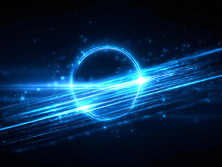 Obraz premium Shimmering, blue light. Rays. Circle. Black background. Luxury feel.