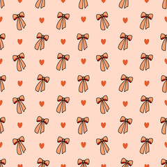 Cute ribbon seamless pattern, cute fabric pattern, children's background, warm winter tones, Valentine's Day.