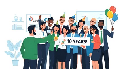 Celebrating a Decade: A Vibrant Office Gathering Marking a 10-Year Company Anniversary