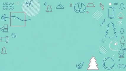 A festive green background with various holiday-themed icons and symbols.