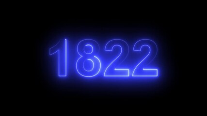 1822 Glowing Neon Line Text Animation, Powerful Abstract Neon Number Design in Stunning 4K Highlighting the Iconic and Important Year important date 1822.