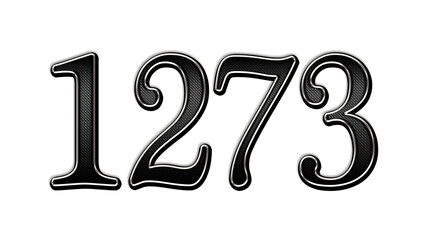 black metal 3d design of number 1273 on white background.