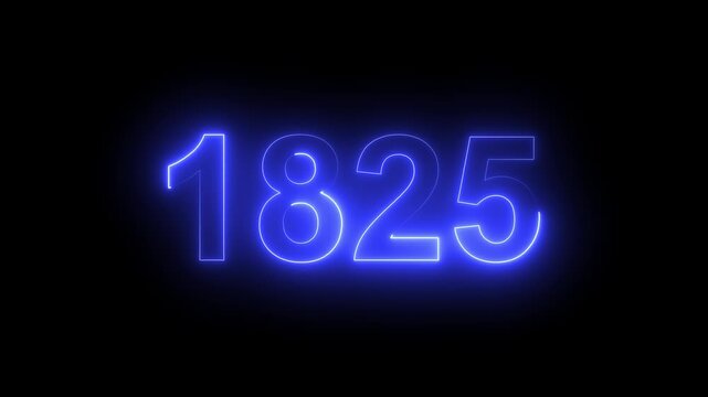 1825 Glowing Neon Line Text Animation, Powerful Abstract Neon Number Design in Stunning 4K Highlighting the Iconic and Important Year important date 1825.