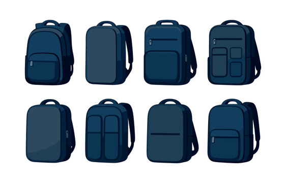 Backpack collection, flat vector illustration, bags, travel gear, school essentials