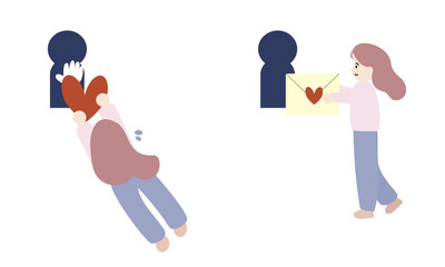 思いを押し付ける女性と丁寧に届ける女性の対比イラスト