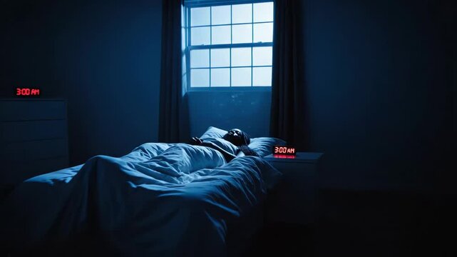 alert woman observes ticking clock anxiously, restless female keeps vigil through silent early morning hours, an insomniac woman anxiously watches glowing clock till dawn approaches