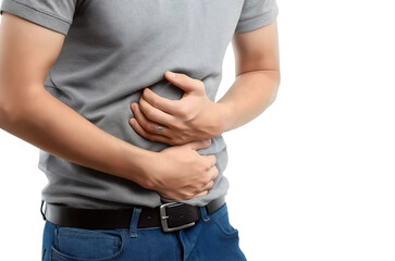 Man holding stomach in pain isolated on a transparent background 2
