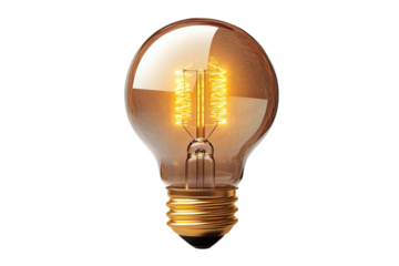 Vintage lightbulb glowing warm on black background classic golden bulb lighting design electricity