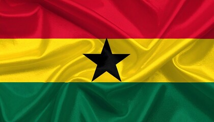 Ghanaian flag with red, yellow, and green horizontal stripes and central black five-pointed star.
