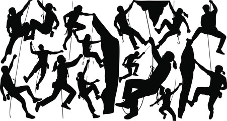 Rock climbing mountain silhouette Mountain climb icon set Hiking icon symbol Mountain climb clipartbundle illustration