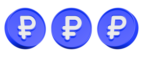 3d rendering icon Rubel blue button