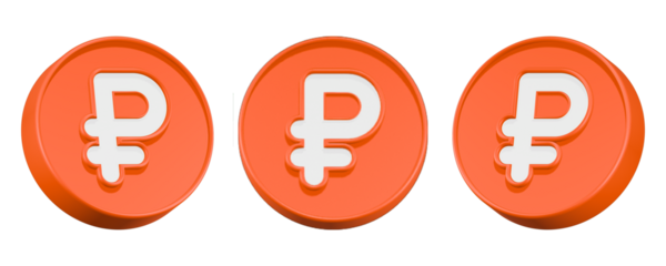 3d rendering icon Rubel orange button 