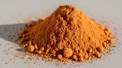 Pile of vibrant orange turmeric powder on a neutral surface