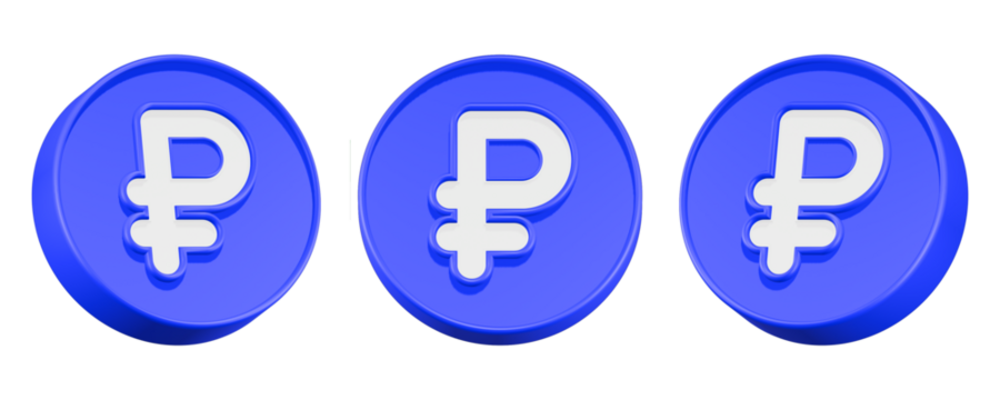 3d rendering icon Rubel blue button