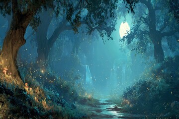 Obraz premium Mystical Pixel Art Forest At Night