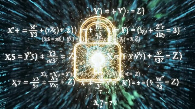 A digital rendering features mathematical equations, emanating from a bright core, in a complex pattern - Powered by Adobe