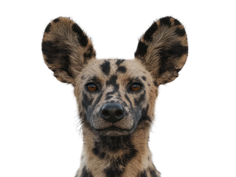 Portrait of an African Wild Dog with large, rounded ears