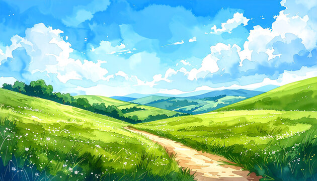 青空と丘の上の道_generated by AI	
