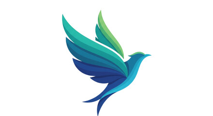 Vibrant Blue and Teal Abstract Bird Logo Symbolizing Freedom and Flight Elegant Modern Design for Branding and Digital Use