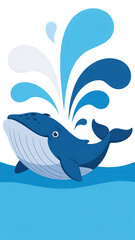 Fototapeta premium Happy Cartoon Whale Spouting Water Design