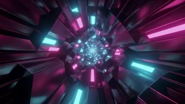 Futuristic Neon Tunnel Hyperloop with Glowing Pink and Blue Lights | Abstract Digital Cyberspace Journey Loop 4K