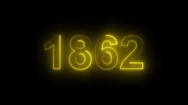 1862 Glowing Neon Line Text Animation, Powerful Abstract Neon Number Design in Stunning 4K Highlighting the Iconic and Important Year important date 1862.