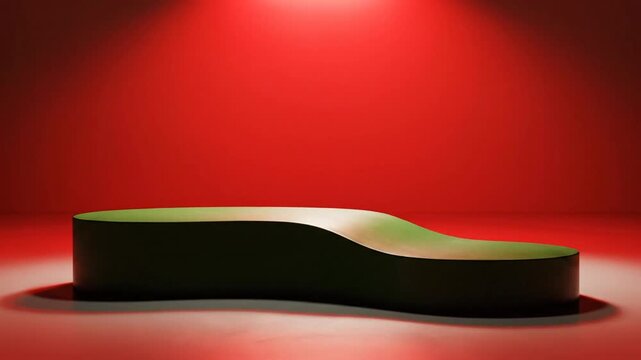 Green platform on red backdrop modern geometric design with illumination