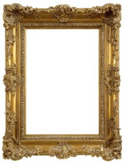 Elegant Gold Frame: A close-up view of an antique, ornate gold frame, exuding a sense of history, artistry, and timeless elegance, with space for a portrait.