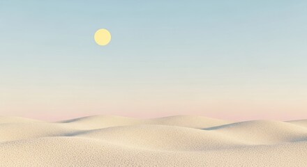 A serene desert landscape with a yellow sun in the sky.