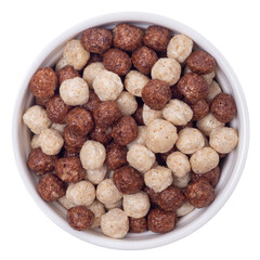 Isolated bowl with corn balls breakfast on a white background