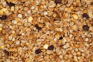 Isolated texture of granola, top view, close up