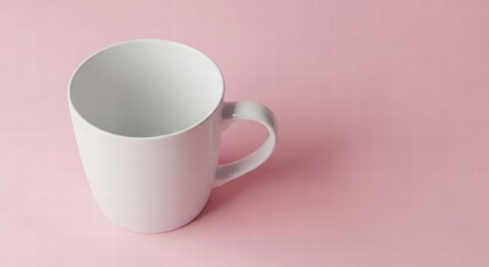 White Mug on Pink: A pristine white mug stands alone on a soft pink surface, its simple elegance and minimalist design evoke a sense of calm and clarity.