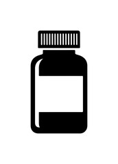 Pill bottle icon for health and wellness promotion, medical supplement packaging design