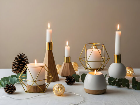 candlestick with candles, Cheerful young woman takes selfie in colourful room with pink hearts and neon lights. Smiling female blogger records video content. Girl with smartphone creates joyful online - Powered by Adobe