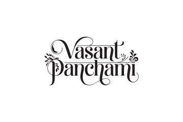 Elegant Vasant Panchami Typography &ndash; Black Calligraphy, Festival Lettering & Decorative Vector Design